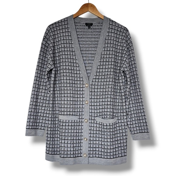 Talbots Sweaters - Talbots Cardigan LP Womens Grey Merino Wool Pearl Button Longline Sweater Preppy